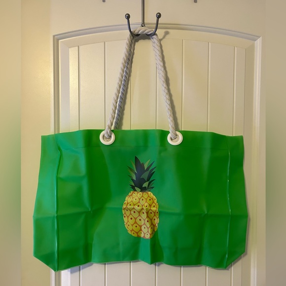 Large Green Pineapple Clear Tote Beach Bag Waterproof Rope Handle Pool Summer - Picture 3 of 11